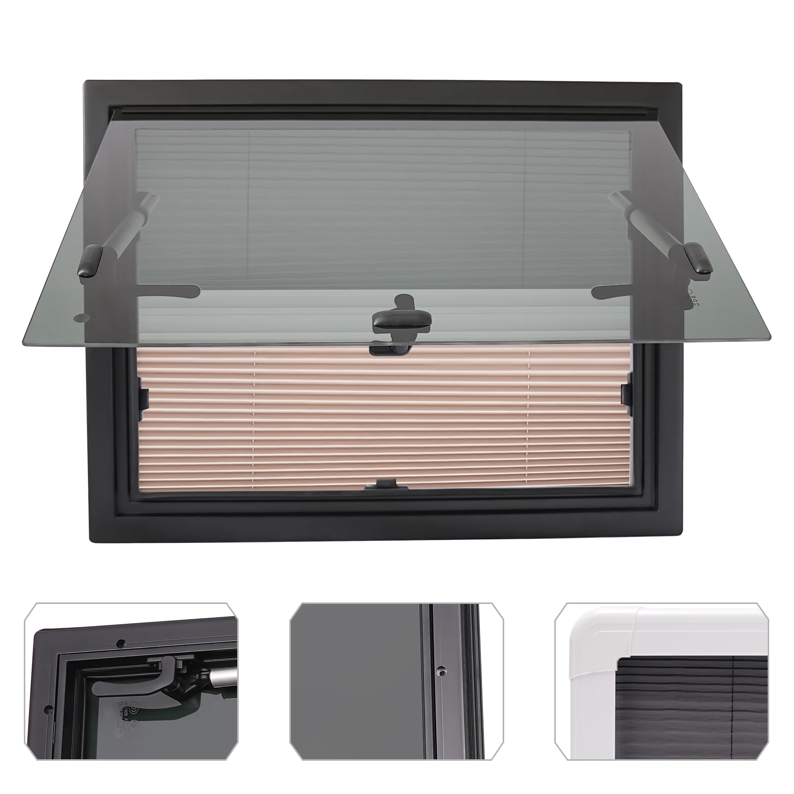 Black, White 60×45cm RV Caravan Camper Van Push Out Window Aluminum Alloy RV External Window with Insect-proof Window Screen