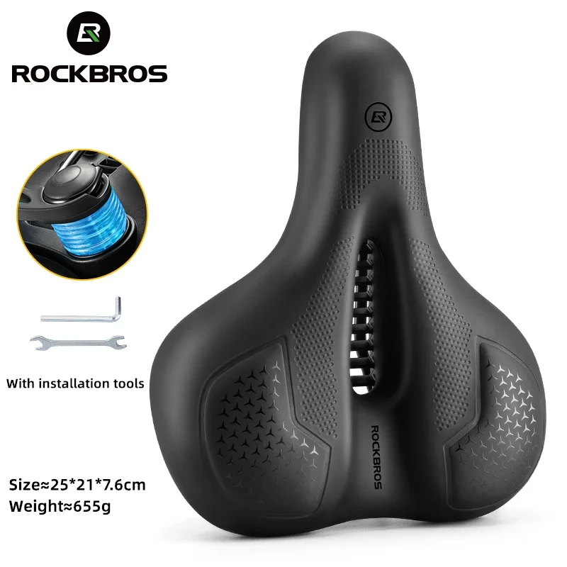 ROCKBROS Bicycle Saddle Silicone Cushion Shock Absorbing Comfortable Cycling Seat Hollow Breathable Thickened Sponge Bike Seat