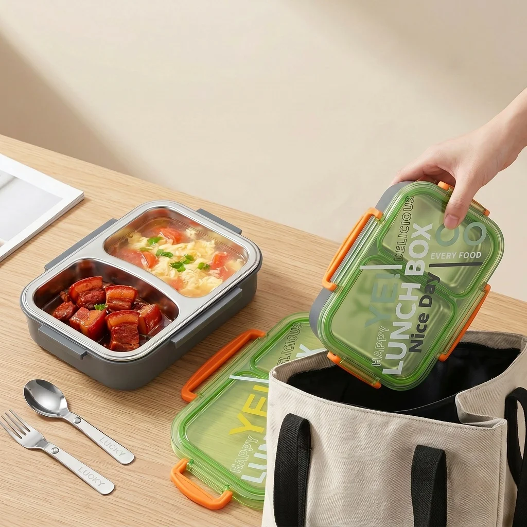 Microwavable 304 Stainless Steel Bento Lunch Box Divided Food Storage Containers Leakproof Meal Prep for Kids Students School view 4