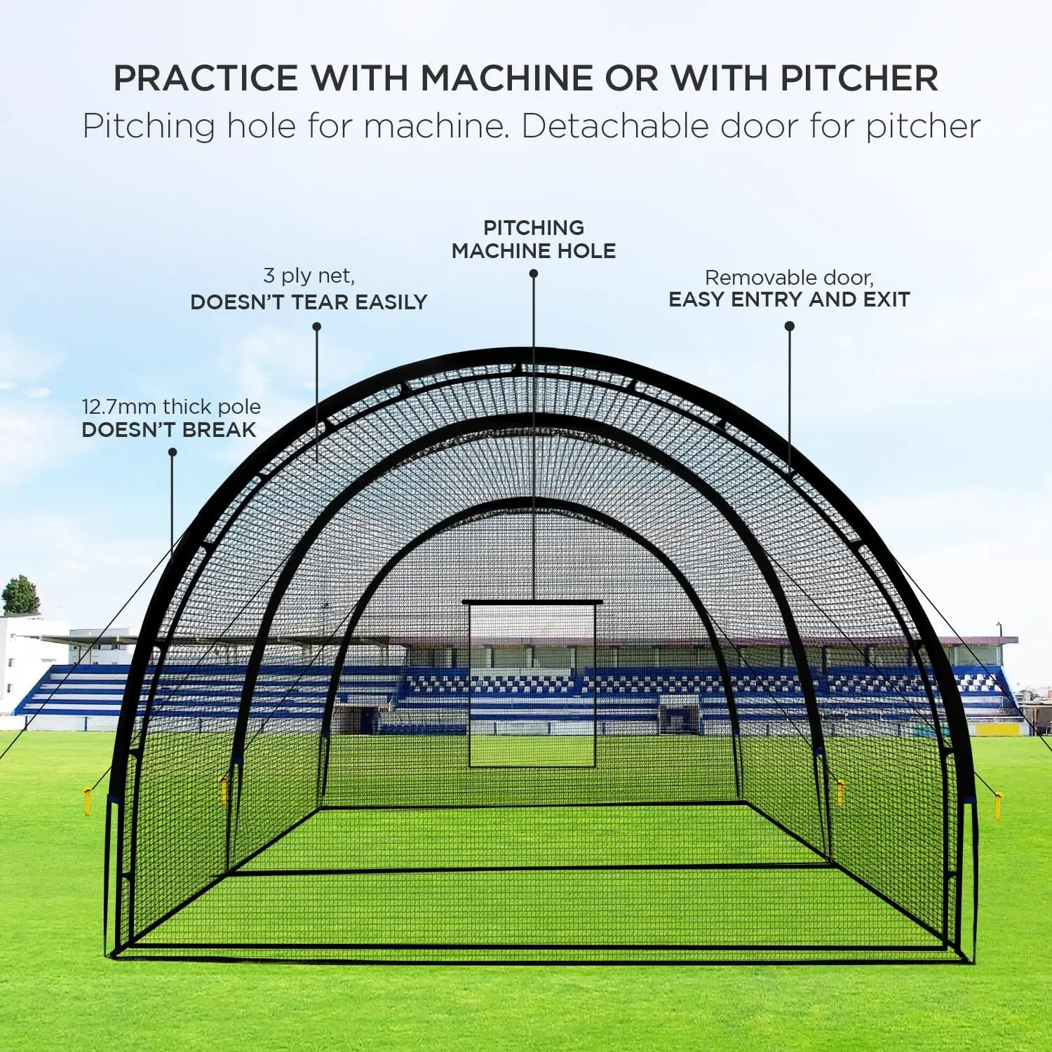 Jaula de bateo de béisbol de 22 pies, red portátil para patio trasero, jaulas de bateo de béisbol y Softball, puerta desmontable con agujero para práctica de golpes