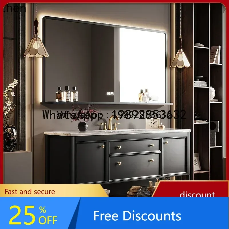 

AA oak French retro bathroom cabinet combined bathroom wash basin cabinet smart mirror cabinet floor-to-ceiling double basin