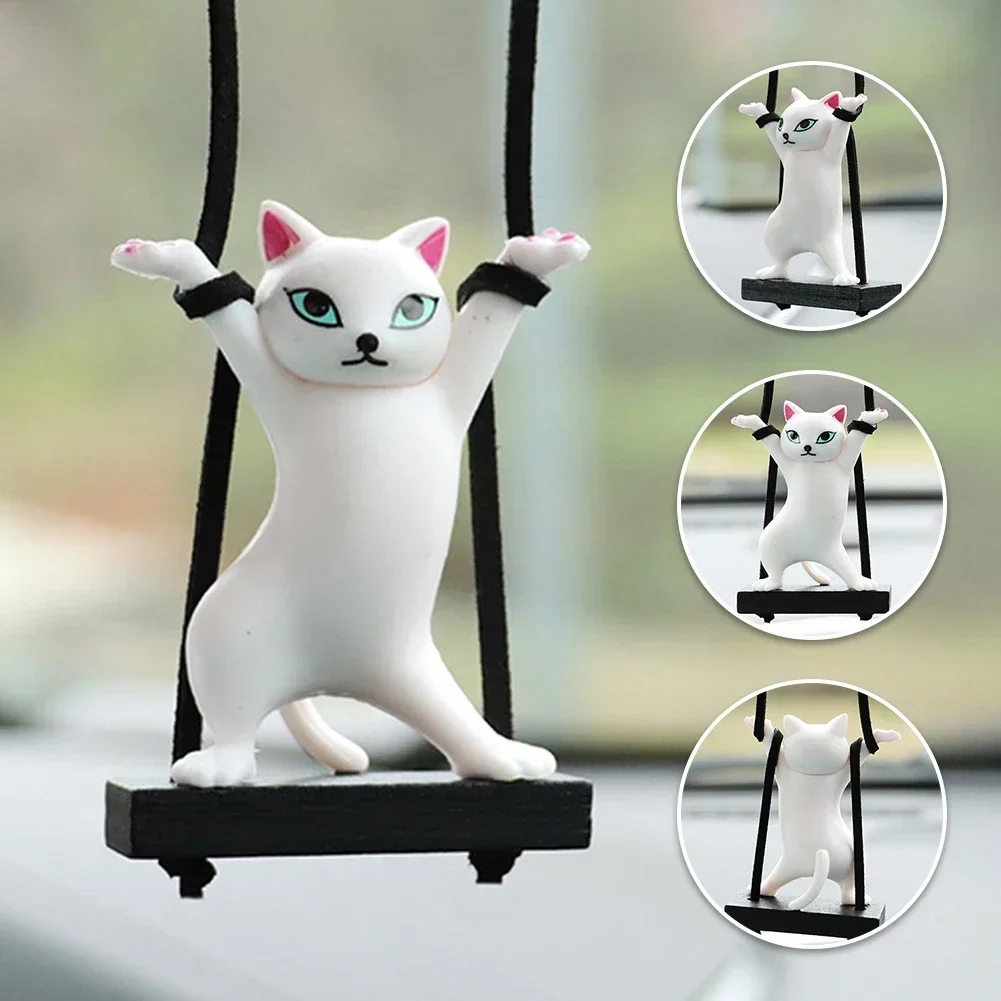 Creative Cute Car Swing Branch Rearview Mirror Pendant Auto Car Anime Cat Hanging Ornaments Interior Decoraction Accessories