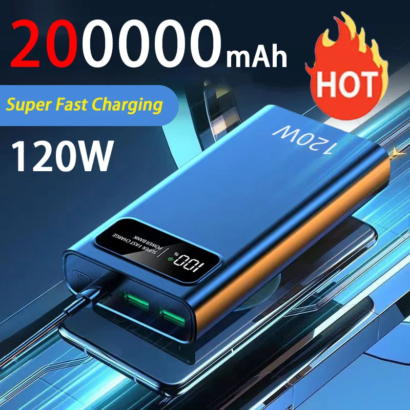 200000 mAH 120W Power Bank Super szybkie ładowanie baterii Cyfrowy wyświetlacz o dużej pojemności Power Bank dla Iphone Samsung Xiaomi