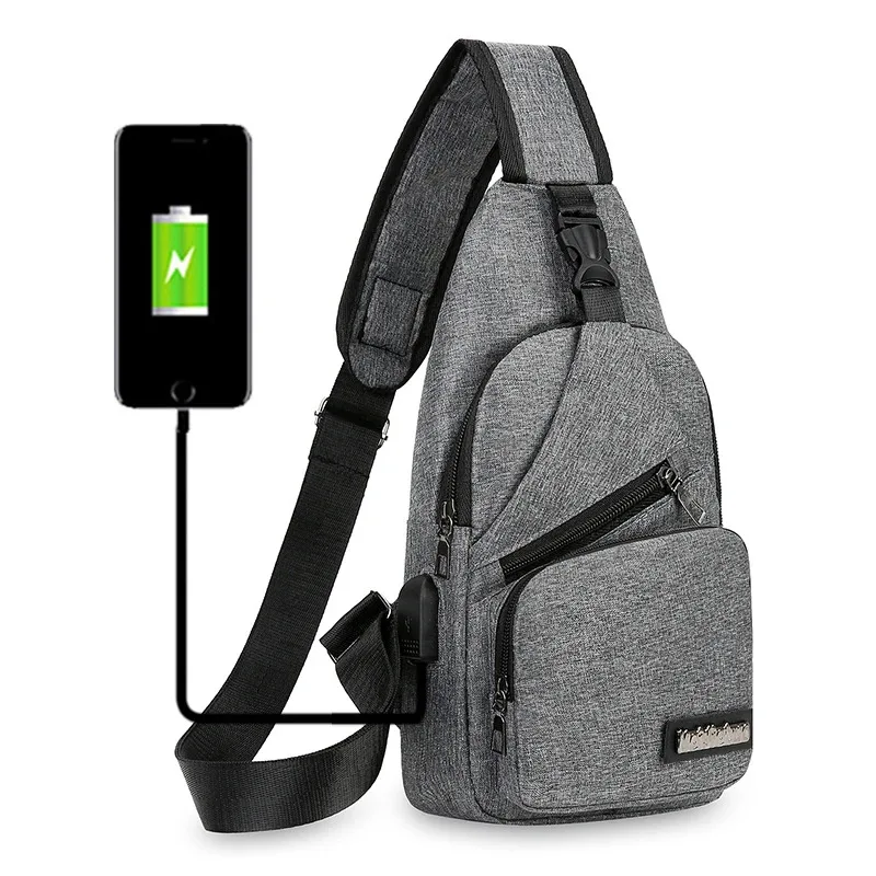 

New men's portable shoulder bag USB smart chest bag casual canvas crossbody bag