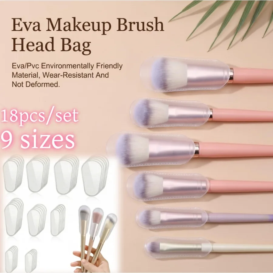 18pcs/set Makeup Brush Dust Cover 9-Size Universal Fit Clear Storage Bag for MakeUp Brushes Waterproof Bristle Protection Cover