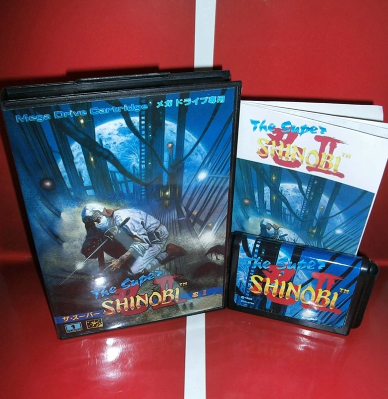 การ์ดเกม Super Shinobi II พร้อมกล่องญี่ปุ่นและคู่มือสำหรับระบบกำเนิดเซกาไดรฟ์16บิต