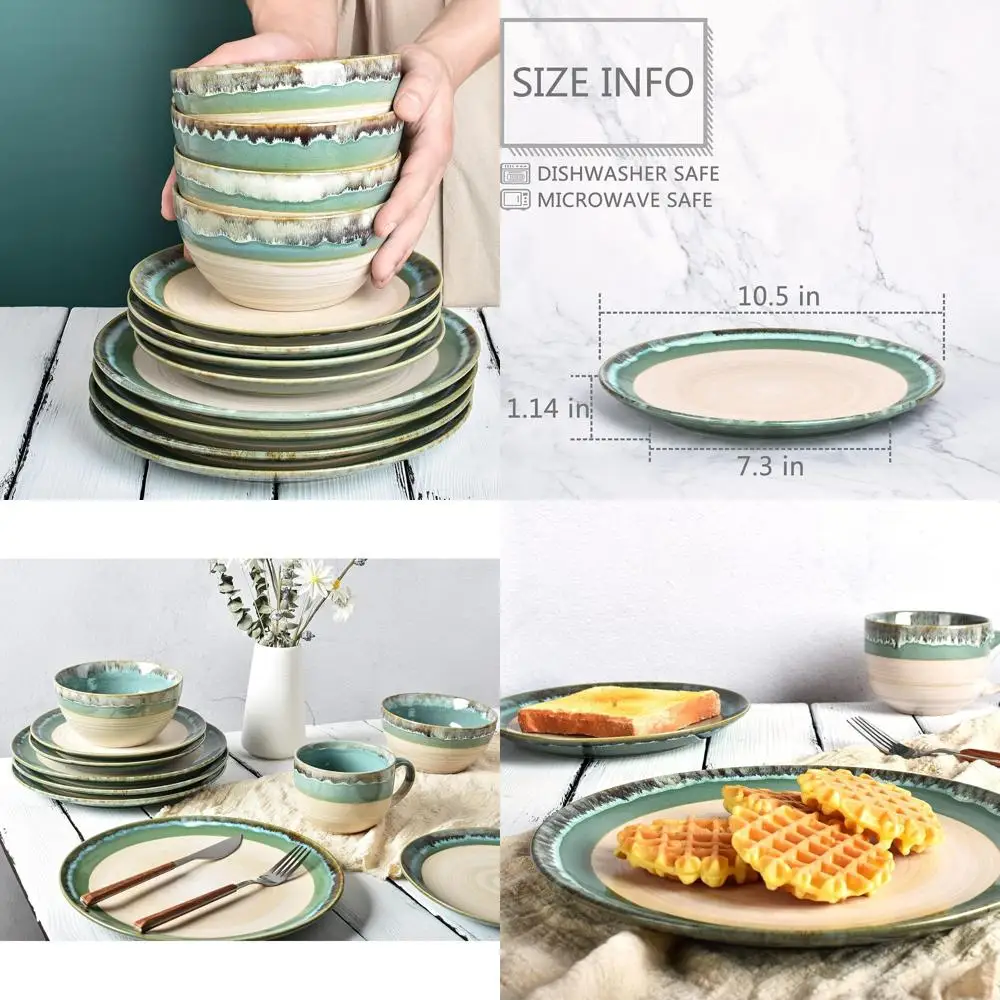 

Green 10.5 Stoneware Dinner Plates Set of 4 - Ideal for Salad, Pasta, Dessert, Microwave & Dishwasher Safe