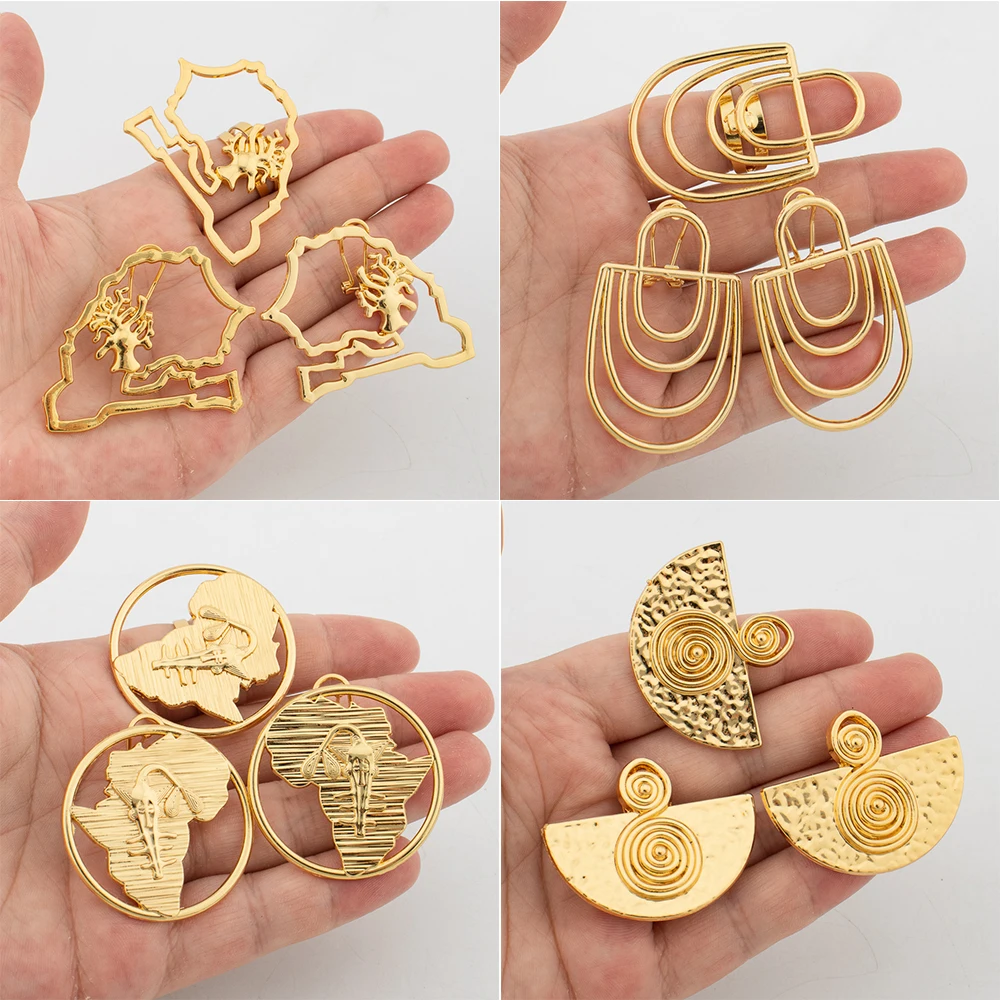 4Sets Jewelry Set for Women Geometry Round Fower Earrings Adjustable Ring Gold Color Jewellry African Wedding Bridal Party Gifts
