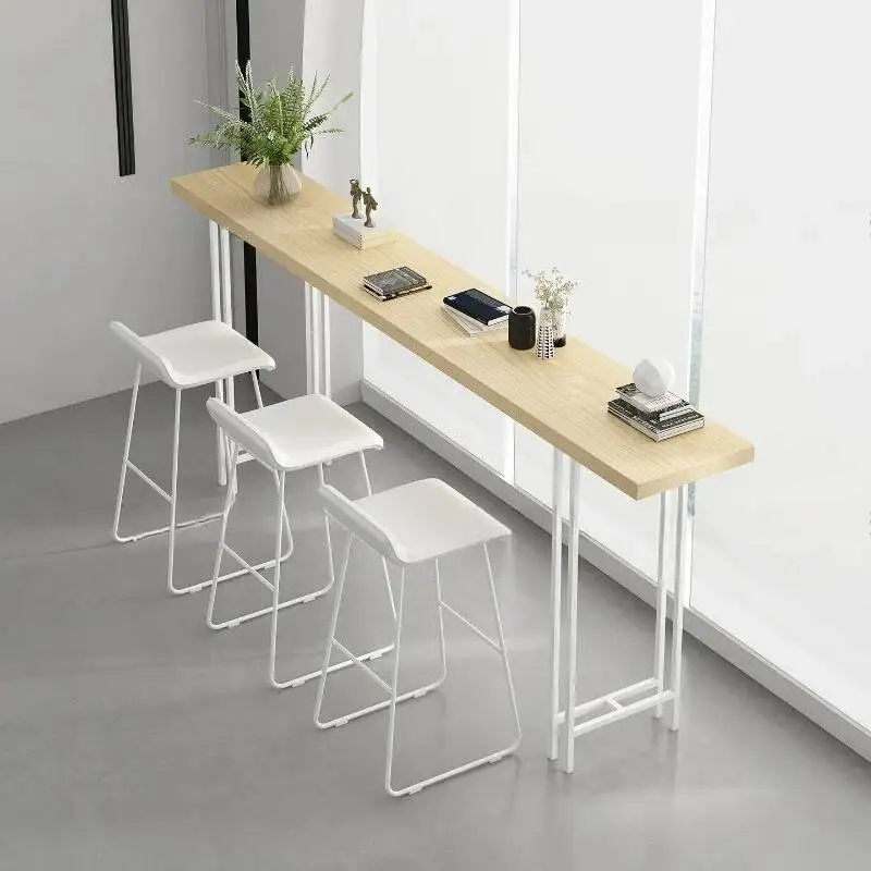 Solid Wood Bar Table, Narrow Long High Top Table Against Wall for Home Balcony, Milk Tea Shop & Bar, Commercial Use JT40