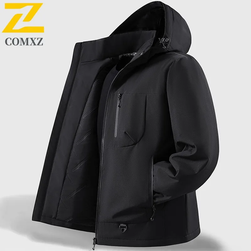 COMXZ 2025 Winter Men Graphene Lined Jacket Spring Autumn American Style Waterproof  Windproof Thick Outdoor Sports Casual Coat