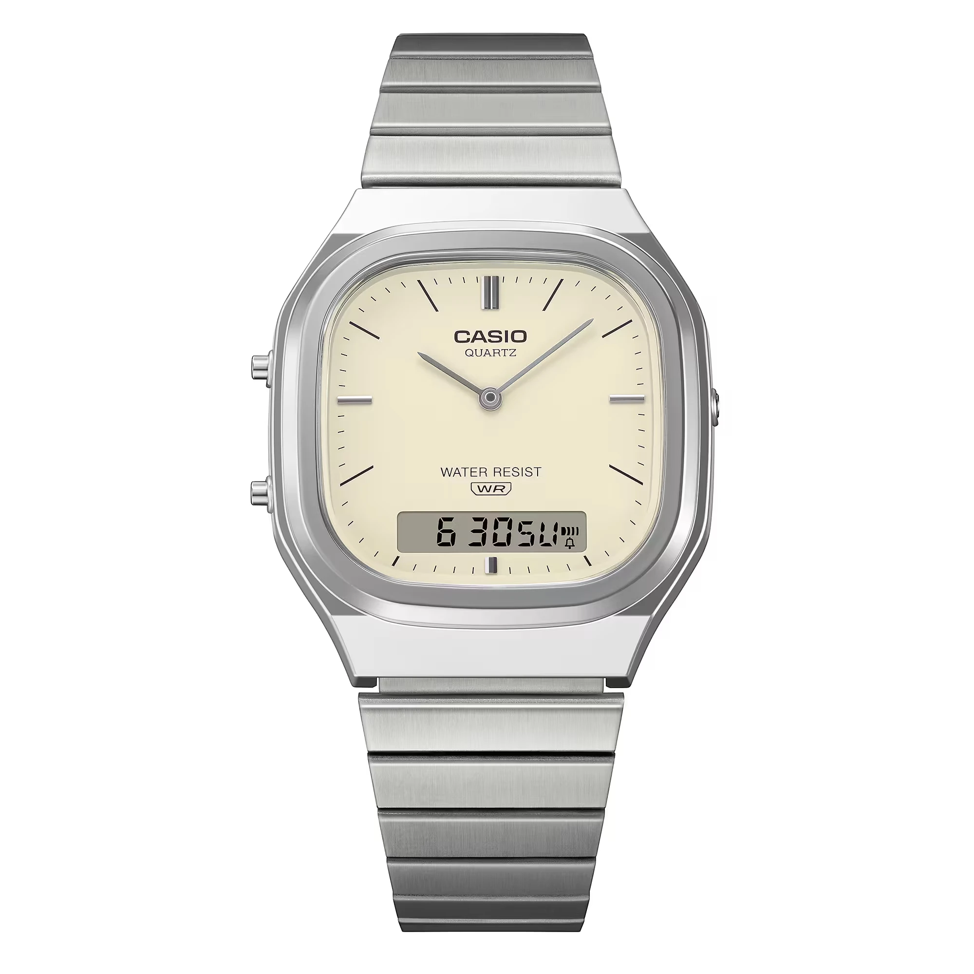 Casio AQ‑240E Analog‑Digital Watch | Water Resistant | Stainless Steel Band | Daily Alarm | Dual Time Men Wrist Watch