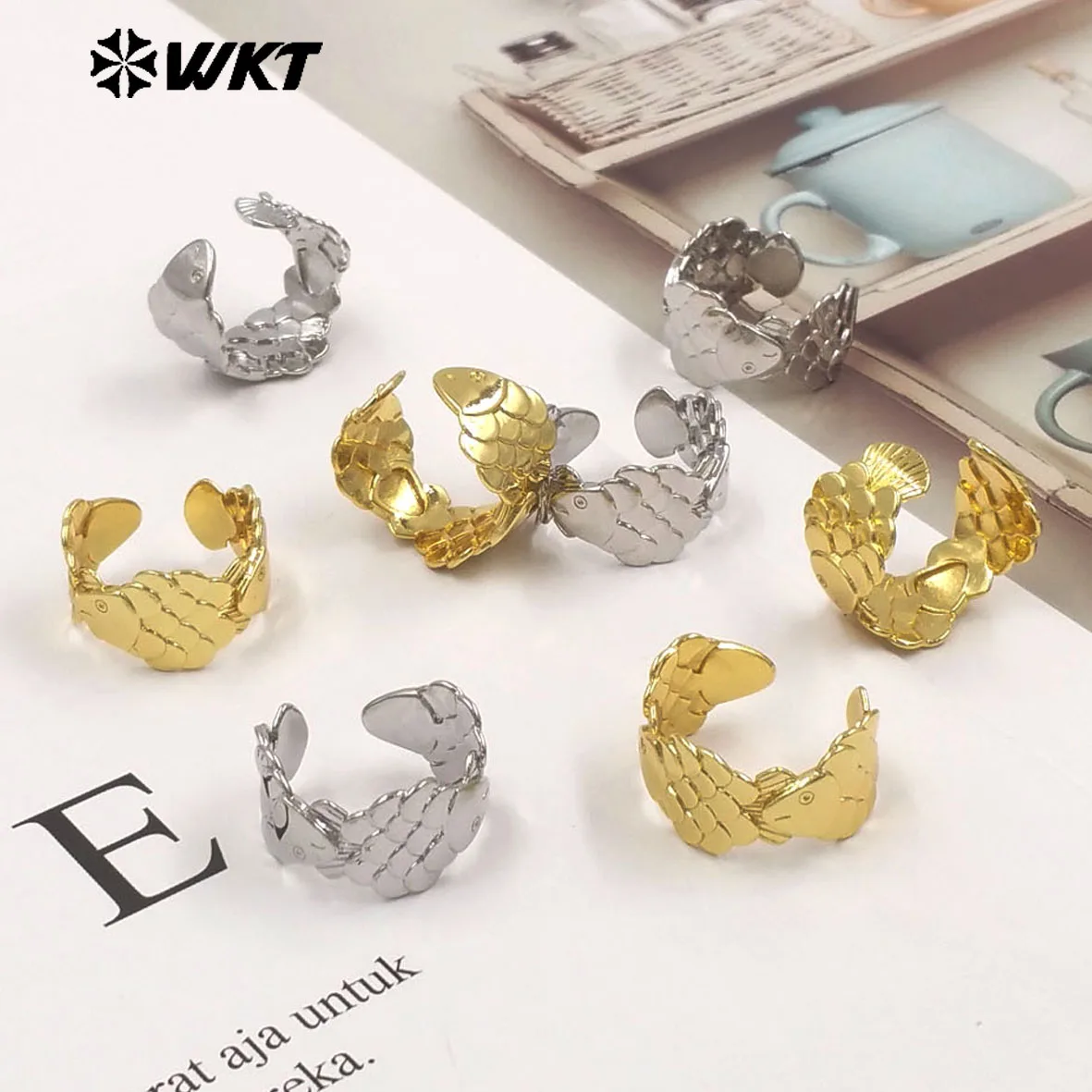 WT-MR047 Top Fashion Yellow Brass Gold Silver Plated Fish Shape Metal Adjustable Size Ring For Women Daily Wearing Jewelry