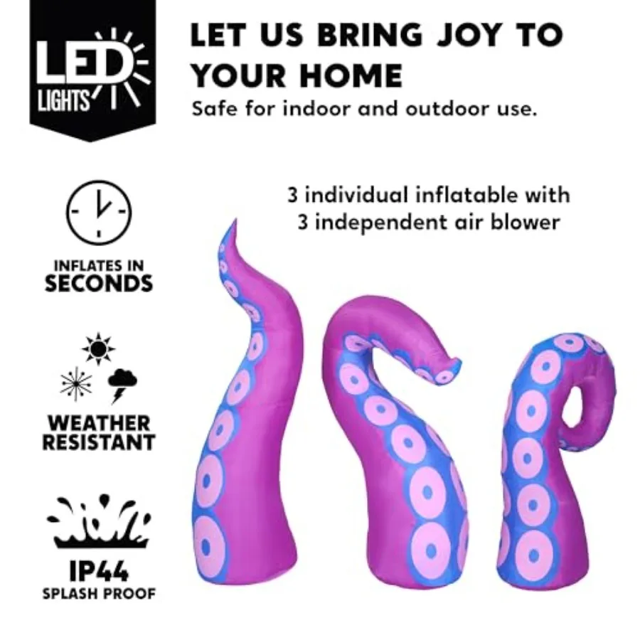 Halloween outdoor window decor: inflatable octopus tentacles with built-in LEDs, black color, weather-resistant PVC material, e