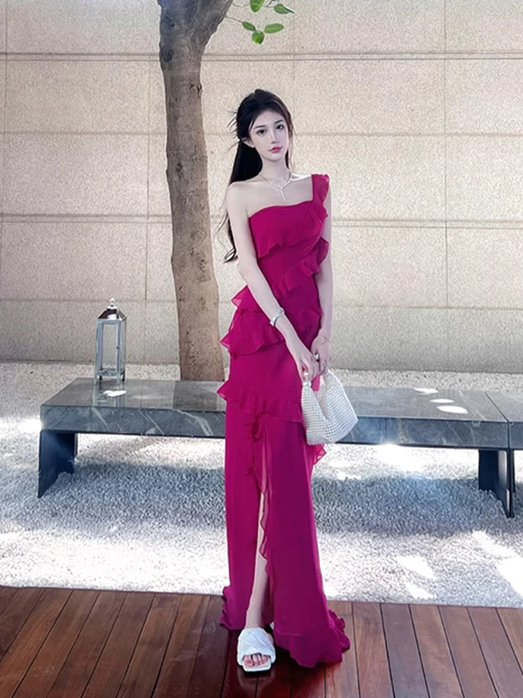 

Birthday Beach Dr Long Strapl Gown for Women High Waist A-Line Skirt Korean Sle Wedding Anniversary Par Celebration