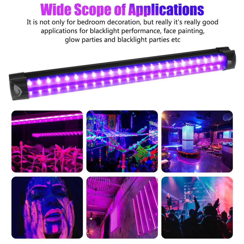 F2 10W 48LED UV Black Light Tube USB Port Purple Light KTV Bar Dj Body Paint Fluorescen Poster Glow Dark Party Stage Blacklight