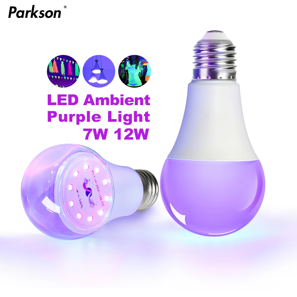 Black Light Bulbs 7W 12W UV Purple LED Light Bulb AC 85-265V 395nm Ultraviolet Lamp Fluorescent Atmosphere Decoration Light