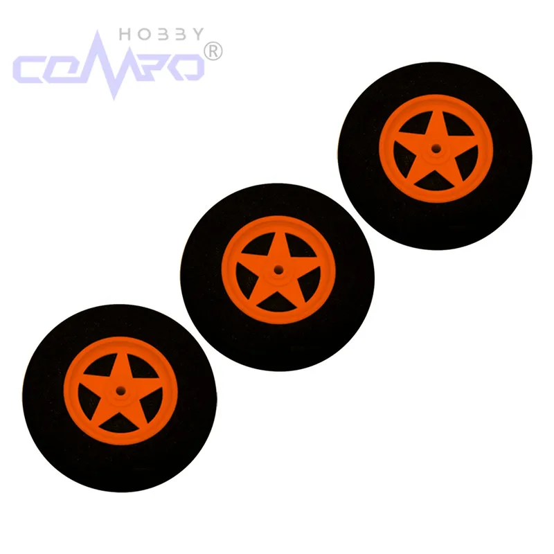 2 pièces train d'atterrissage mousse légère 5 rayons roue creuse absorbant les chocs éponge pneu D60-75mm couleur Orange pour KT mousse aile fixe RC