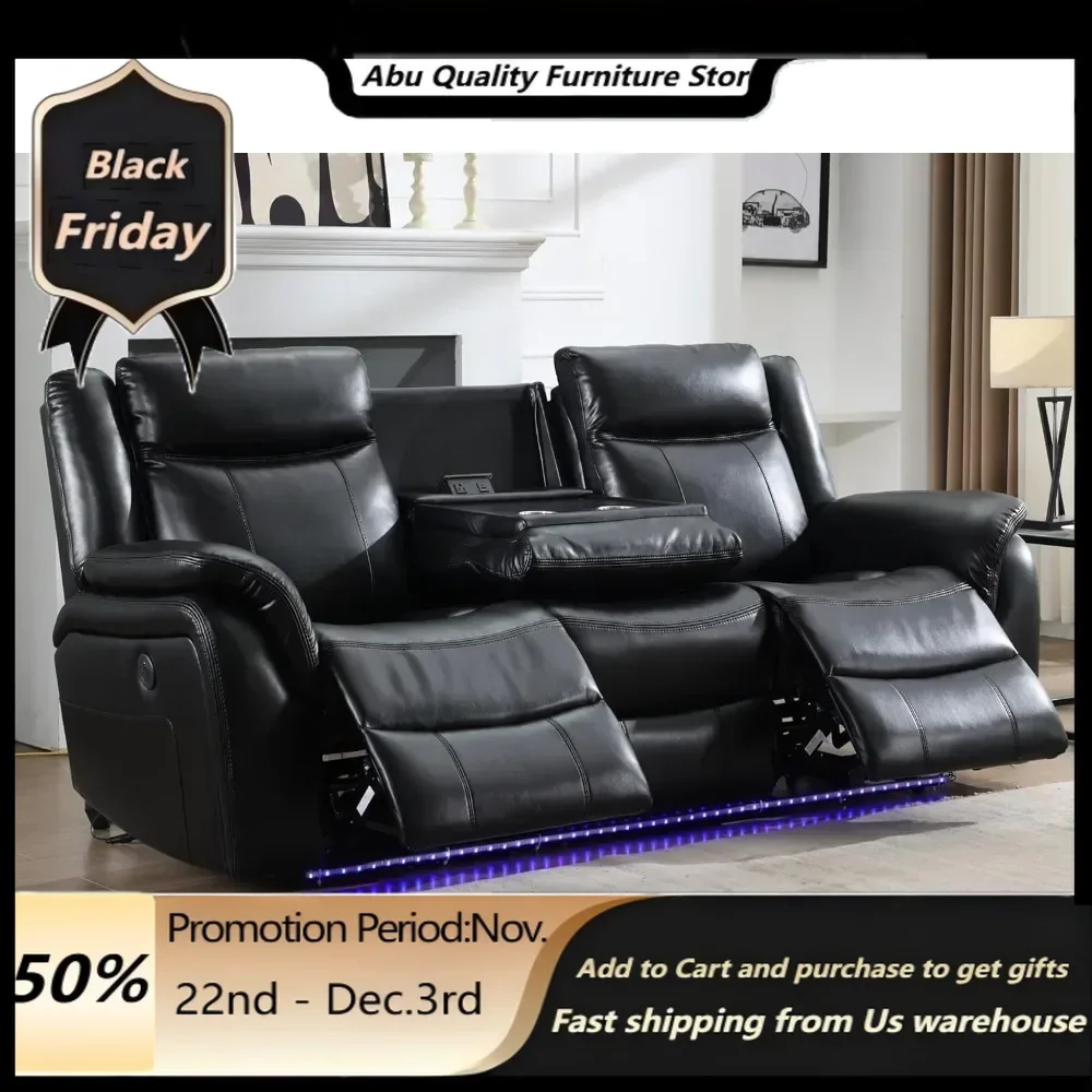 recliner，Power Reclining Sofa Couch with Wireless Charger, 3 Seaters with Recliner, Leather Electric 3 Seat Sofa Sectional Set