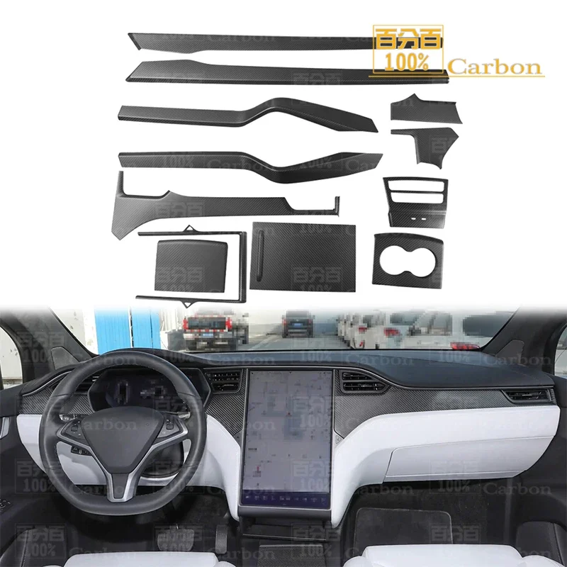 Matte Carbon Fiber Interior Dashboard Cover Interior Kits for Tesla Model X 2017-2022