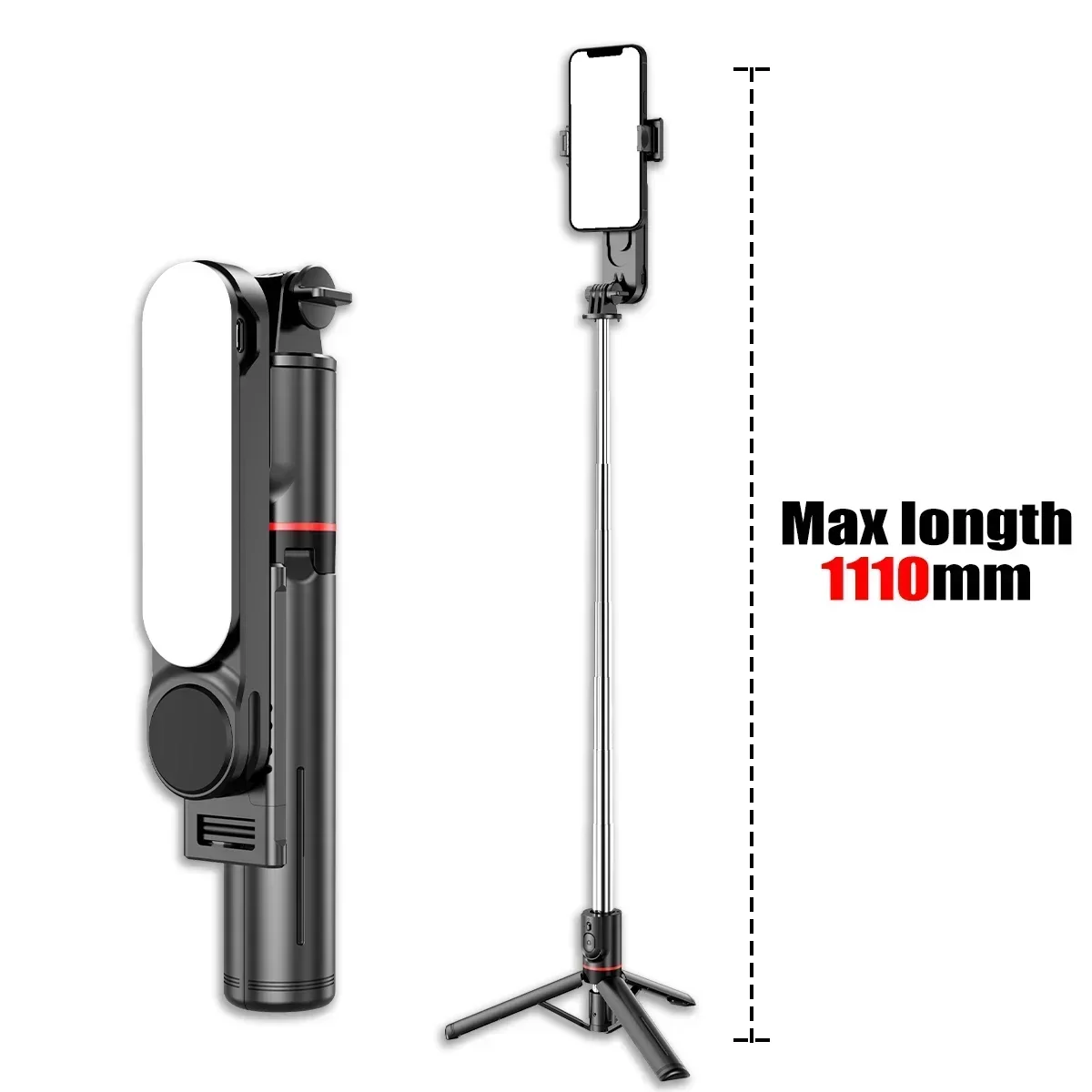 Selfie Stick Tripod 111cm Bluetooth Wireless Remote Fill Light Portable Phone Stand Live Streaming Video Recording L15