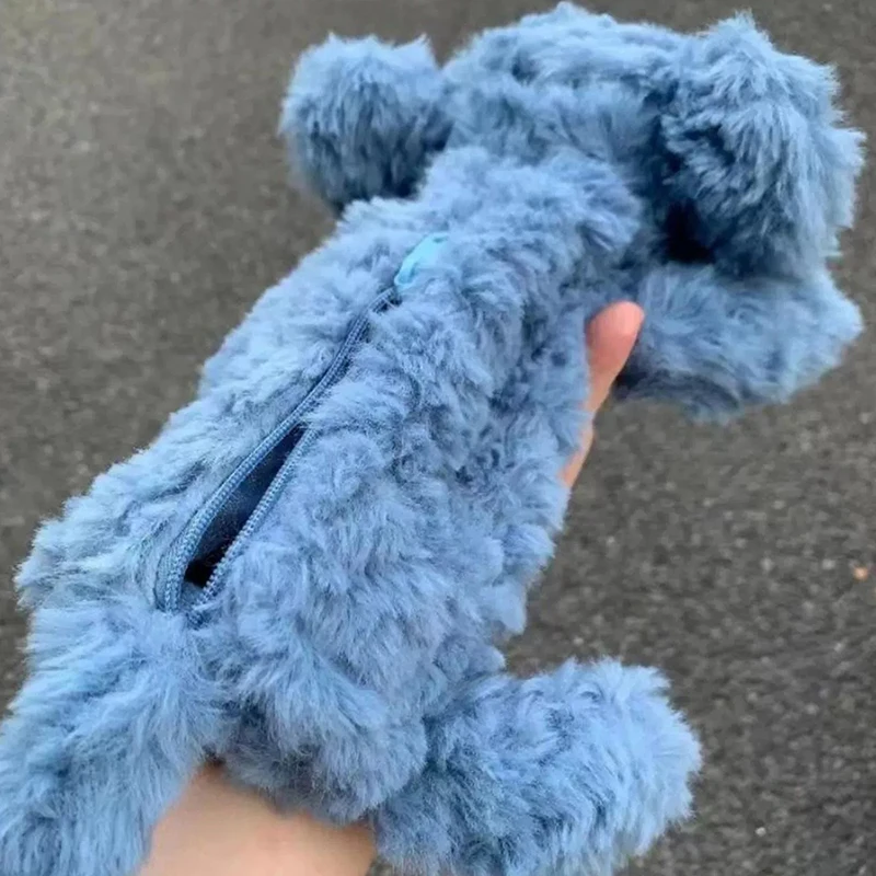 مقلمة على شكل فيل كرتوني أزرق لطيف - حقيبة أقلام قطيفة ذات سعة كبيرة، وحقيبة مكياج للسفر وهدية تخزين القرطاسية