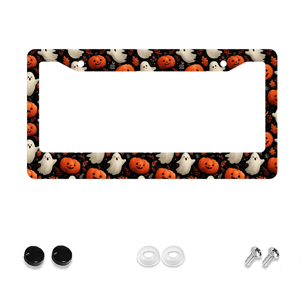 

1 шт., рамка номерного знака черного цвета с рисунком тыквы и призрака, 2 отверстия, алюминиевый материал, 6x12 дюймов, с комплектом винтов, развлечения, Nove