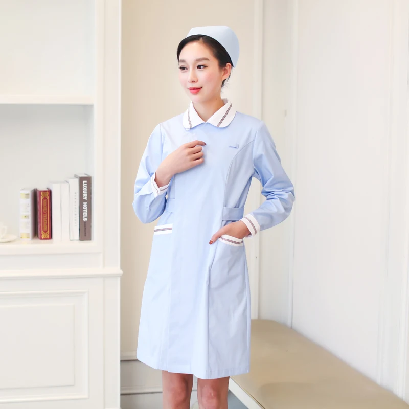 Vestiti dell'operaio medico vestiti blu dell'infermiera cappotto bianco manica lunga infermiera medico clinica infermiera dentale vestiti di bellezza lavoro coagulo