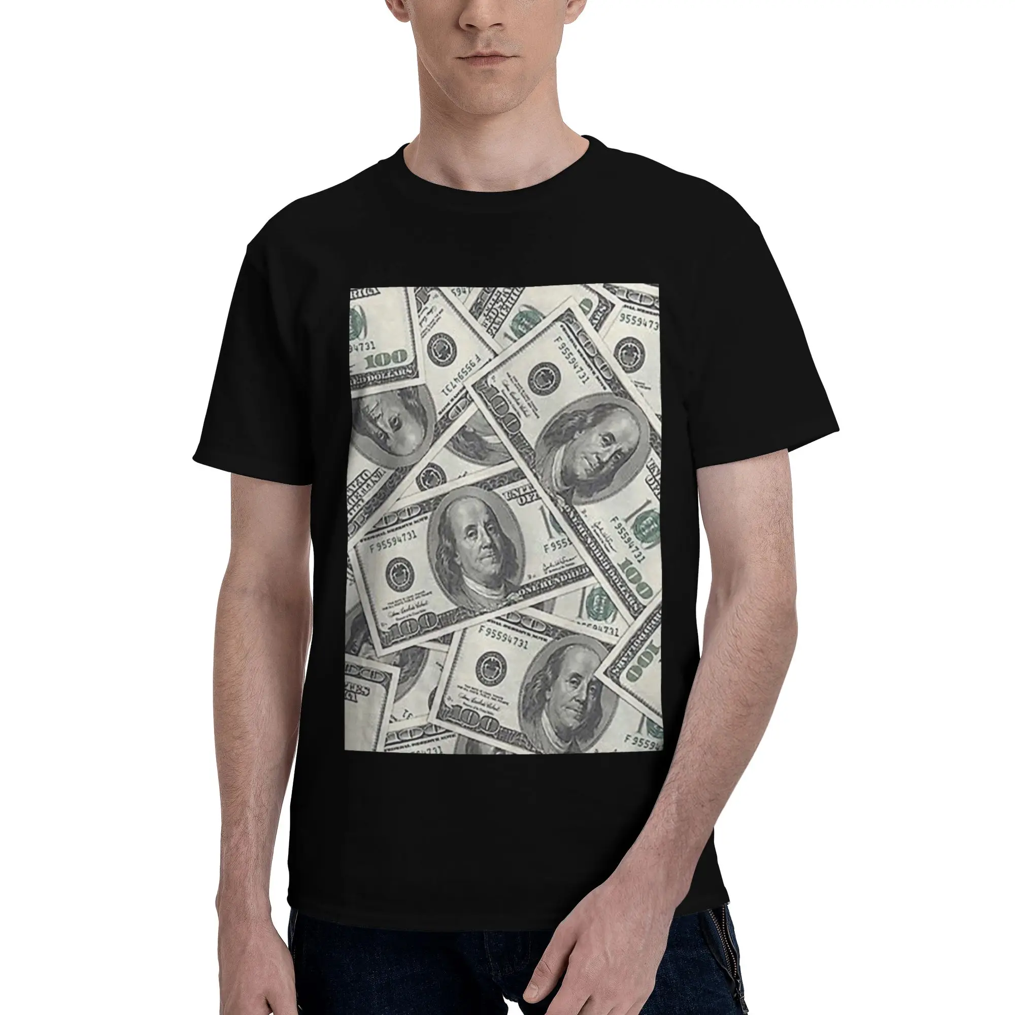 

Rich Money Novelty Dollars 100% Cotton T-Shirt Men's Funny T Shirts Men O-Neck Short Sleeve S-6XL