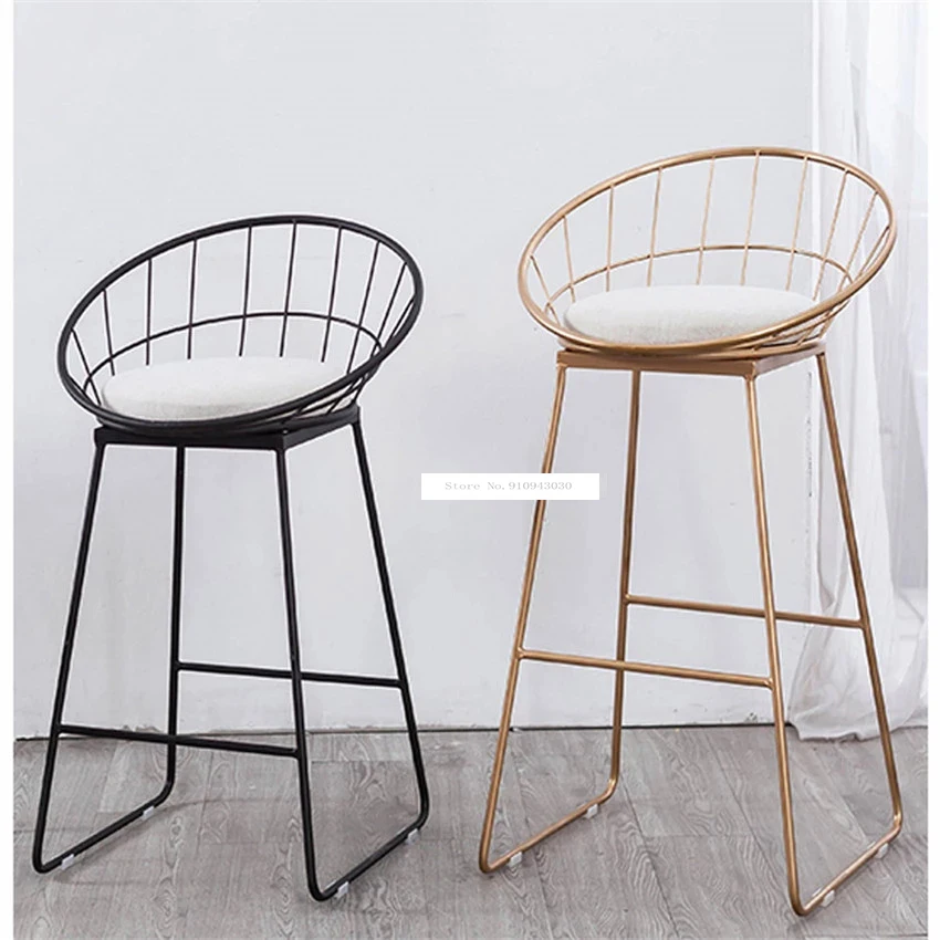 65cm/75cm Seat Height Bar Chair Modern Gold Black Metal Counter Stool Iron Art Soft Cushion European Coffee Shop High Footstool