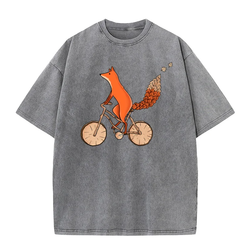 Riding Fox Printed Outdoor Father Day Combed cotton O-Neck Tees Short Sleeve Classic Washed Tops Shirts Newest vintage T Shirt image 6