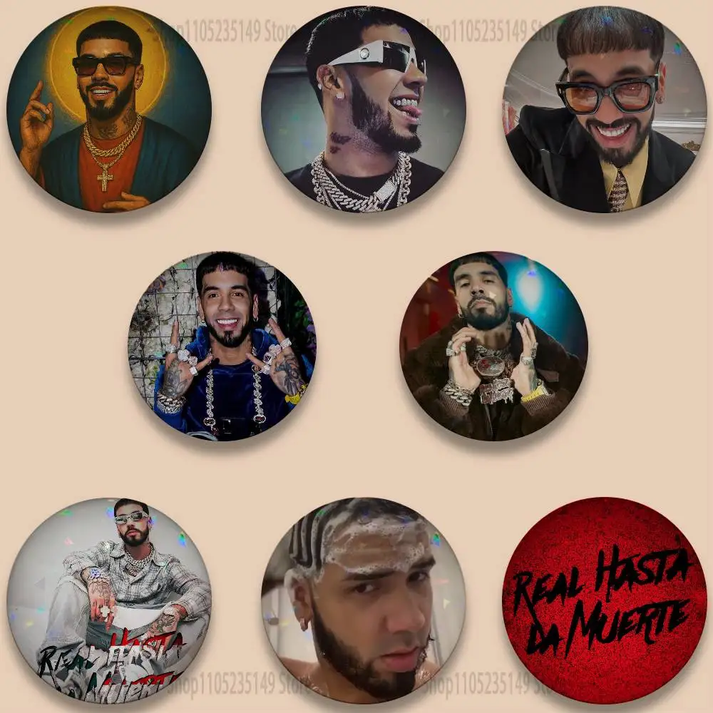 

Rapper A- Anuel AA Tinplate Coin Badges Personalized Handmade Round Brooches Photo Text Graphic Pins Accessory Gift for Friend