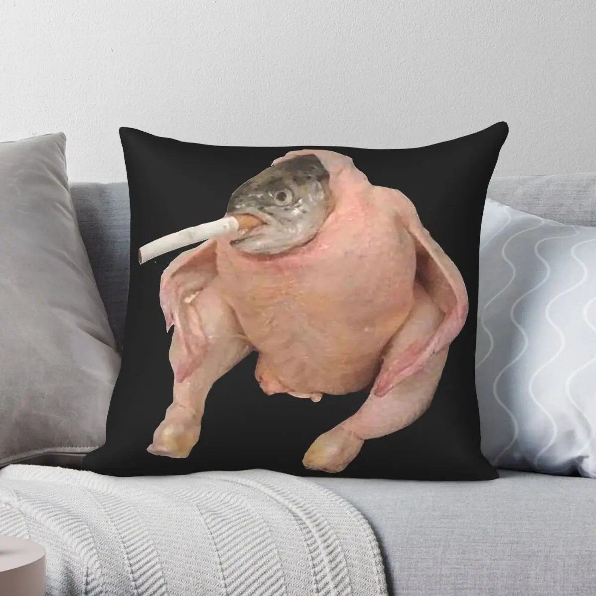 Smoking Fish Inside A Chicken Square Pillowcase Polyester Linen Velvet Creative Decor Throw Pillow Case Bed Cushion Cover 45x45