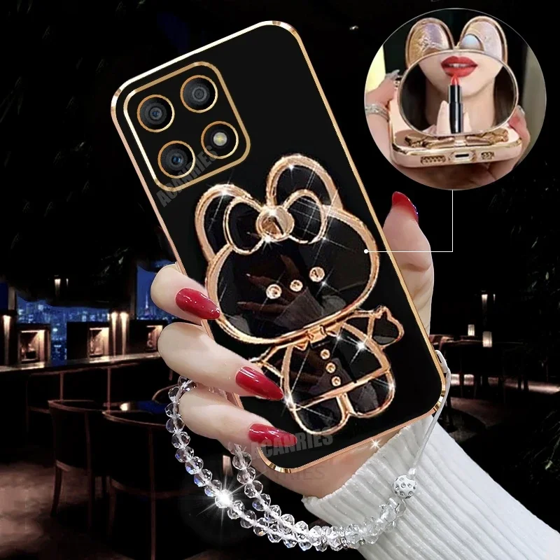 

Honorx8a plating mirror holder lanyard case for Huawei Honor x8 x8a x8b X6 4G 5G x6a X6s X7 X7A x7b x9a silicone cover honorx6