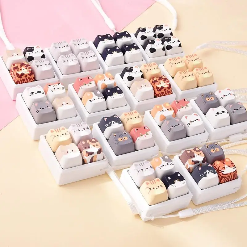 【!】Niedlicher Katzen-Tastenkappen-Fidget-Spielzeug, 4 Tasten, Tastatur-Anhänger, Stressabbau-Klicker-Spielzeug, Taschenanhänger, Geschenk für Mädchen – Detail 3