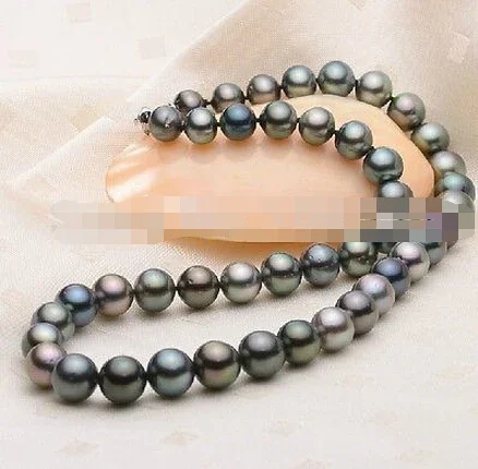 

stunning 8-9mm tahitian multicolor black green shell pearl necklace 18inch
