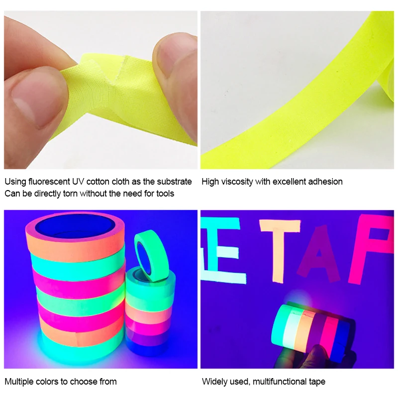 YOMDID 1PC UV Reactive Tape Blacklight DIY Tape Neon Fluorescent Tape Glow In The Dark Neon Gaffer Theme Birthday Decor Supplies