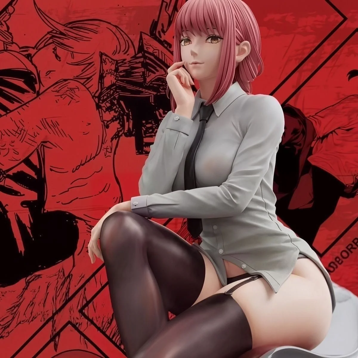 

25cm Anime Chainsaw Man Makima Black Stockings Uniform Figure Model Statue Ornament Collectible Toys Boy Gifts