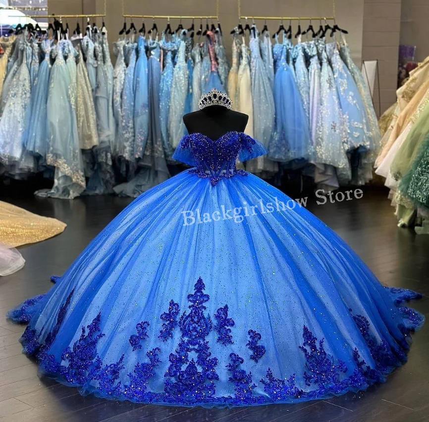 Prinzessin Juwel blau 15 Quince anera Kleid elegante träger lose Giller Pailletten Vestidos de 15 Años Kleider für besondere Anlässe