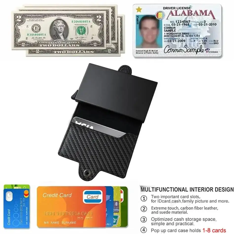 OUIO Carbon Rfid Card Holder Men Women Airtag Wallet Money Bag Leather Purse Slim Thin Wallets For Apple AirTags Tracker Air Tag