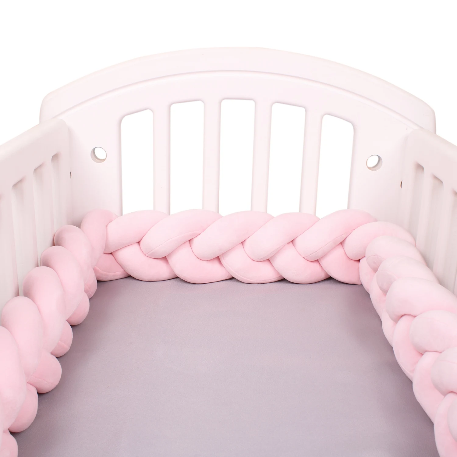  1M/2M/3M/4M Knoten Geflecht Baby Bett Stoßstange Infant Wiege Schutz plüsch Kissen Kissen Krippe Anti-kollision Zimmer Dekor – Detail 15