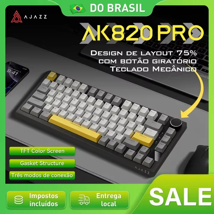 Teclado Mecânico Gamer AJAZZ AK820 / AK820 Pro com 82 Teclas para Laptop e PC, Frete Grátis para Envio Local no Brasil