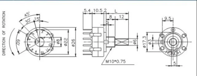 [ BELLA]Special all-plastic band switch rotary switch 2 knives 6-speed 20 rachis self-adjusting gear--50pcs/lot