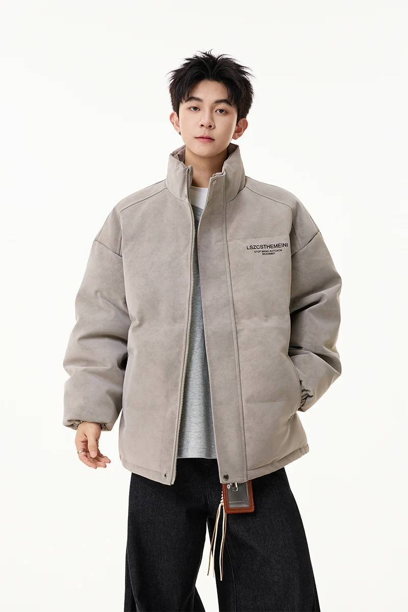 Winter New American Style Coffee Color Navy Blue Matte Cotton Coat Loose Thickened Warm Stand Collar Gray Black Cotton Jacket