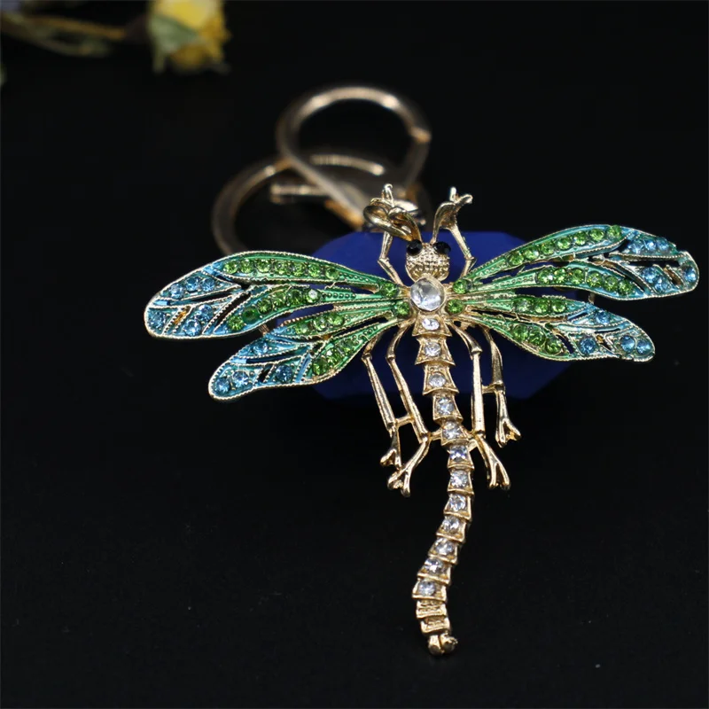 Dragonfly Insect Keychain Rhinestone Crystal Keyring Car Key Chain Women DIY Key Holder Ring Jewelry Gifts Accessory Wholesale