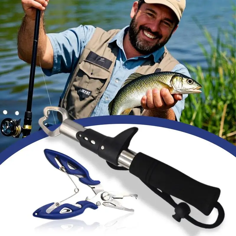 Pinça labial de peixe, baixo, com cordão, kit de ferramentas, ferramenta compacta, equipamento de pesca para água doce e salgada