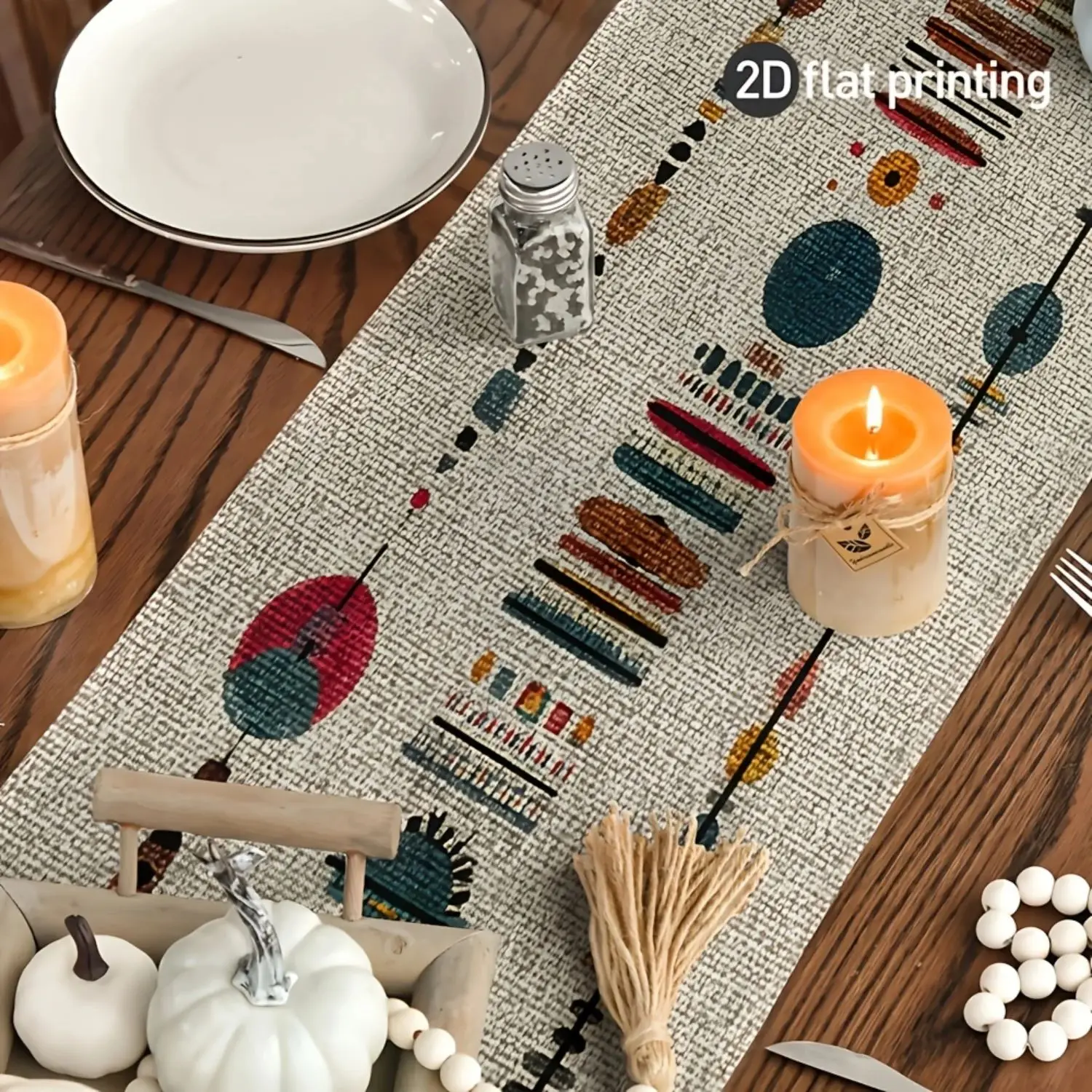 VIKAMA Mid-Century Modern Table Runner Abstract Boho Geometric for Dining Kitchen Parties