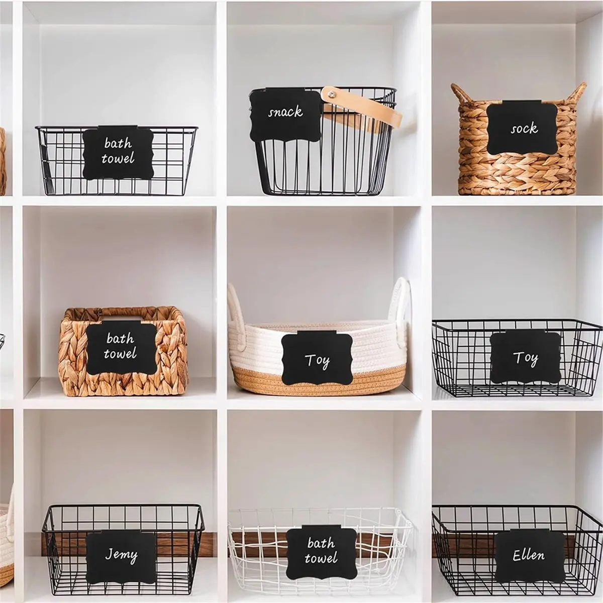 

12-Pack Black PVC Basket Labels for Storage Bins, Clip-on, Reusable, Erasable for Home and Office Organization