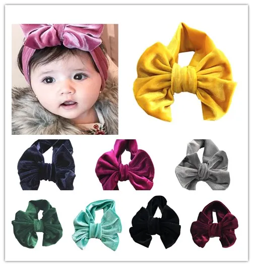 Rteyno Baby Girl Hair Band Bow Headband Newborn Elegant Velvet Solid Color Gift Wide Belt Photo Hair Accessory