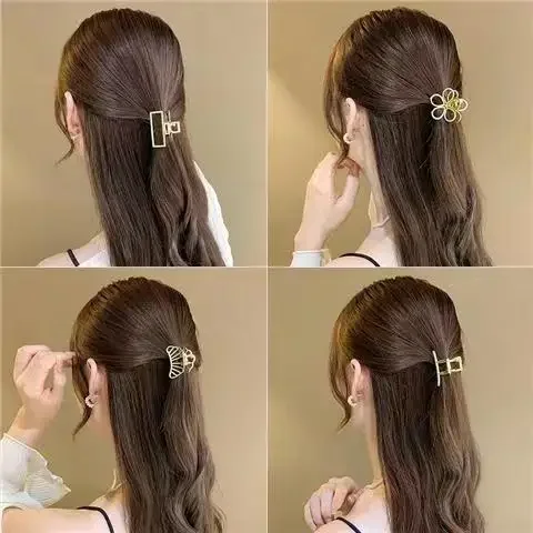 Small Hollow Heart Matte Metal Hair Claw Clips Simple Mini Gold Geometric Bangs Barrettes Hair Jaws for Women Girls Daily