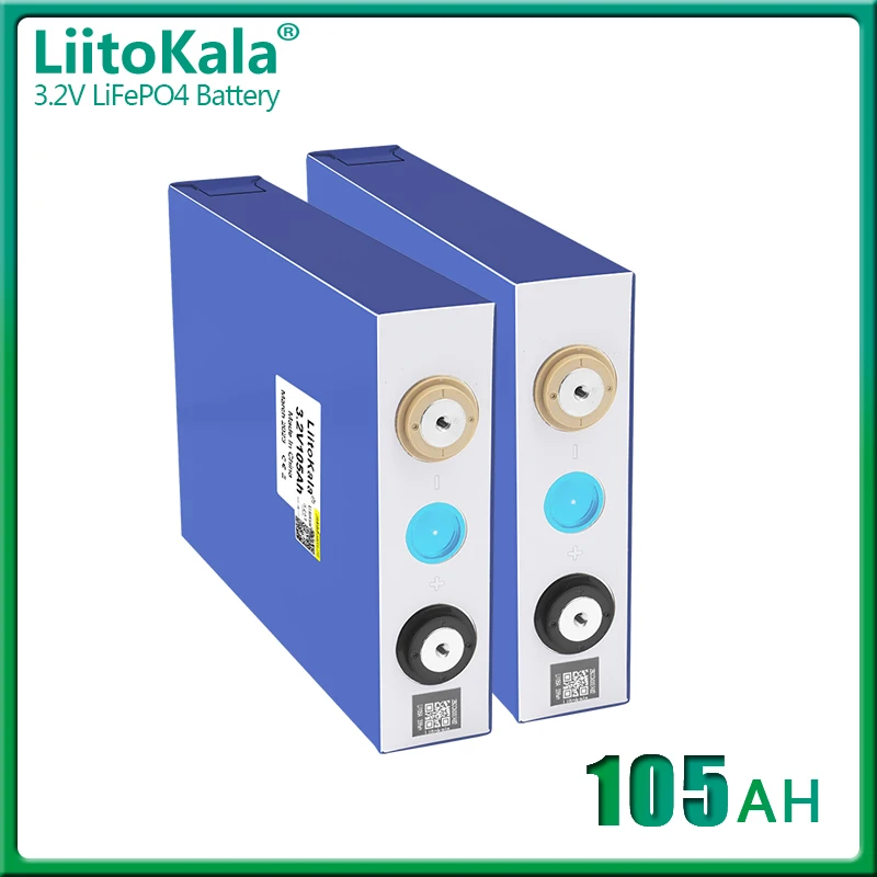 

2pcs LiitoKala LiFePO4 3.2V 105Ah Rechargeable Battery Long Cycle Life Boat Outdoor Power Supply 12V 24V 48V 100Ah Solar